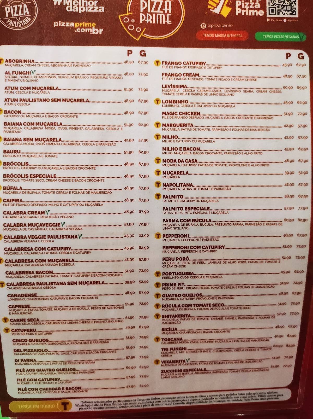 Pizza Prime Pizzaria em Bauru cardápio