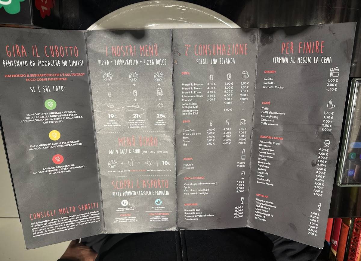 Menu di PizzaClub No Limits - Novara 