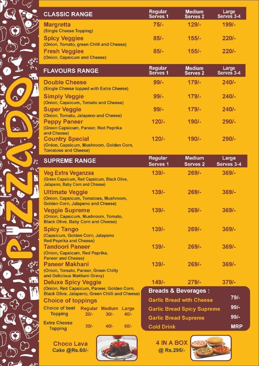 Pizzado menu