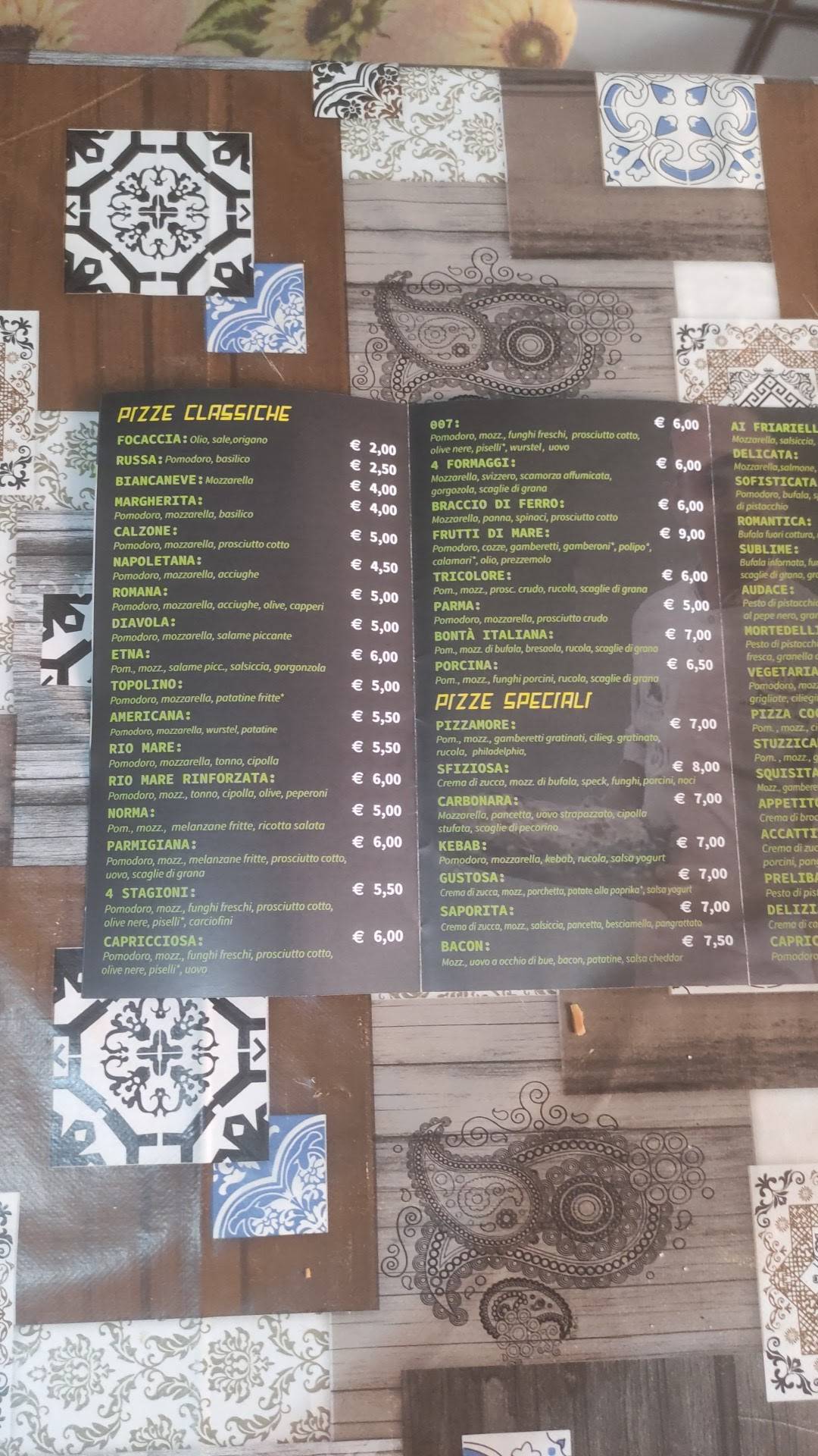 Menu da Pizzamore pizzeria, Avola