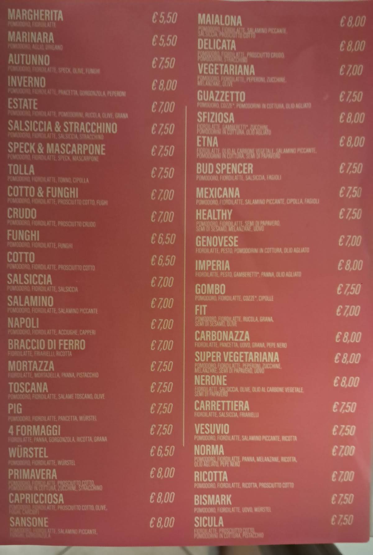 Menu di Pizzapp' Pisa 