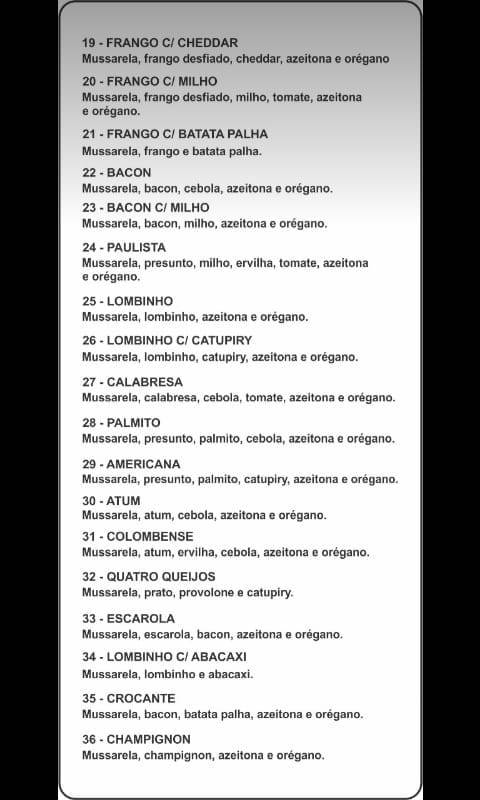 Pizzaria Crocolanche cardápio