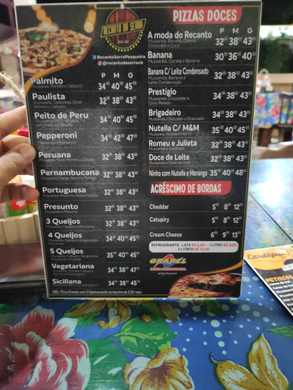 Pizzaria Recanto da Serra cardápio