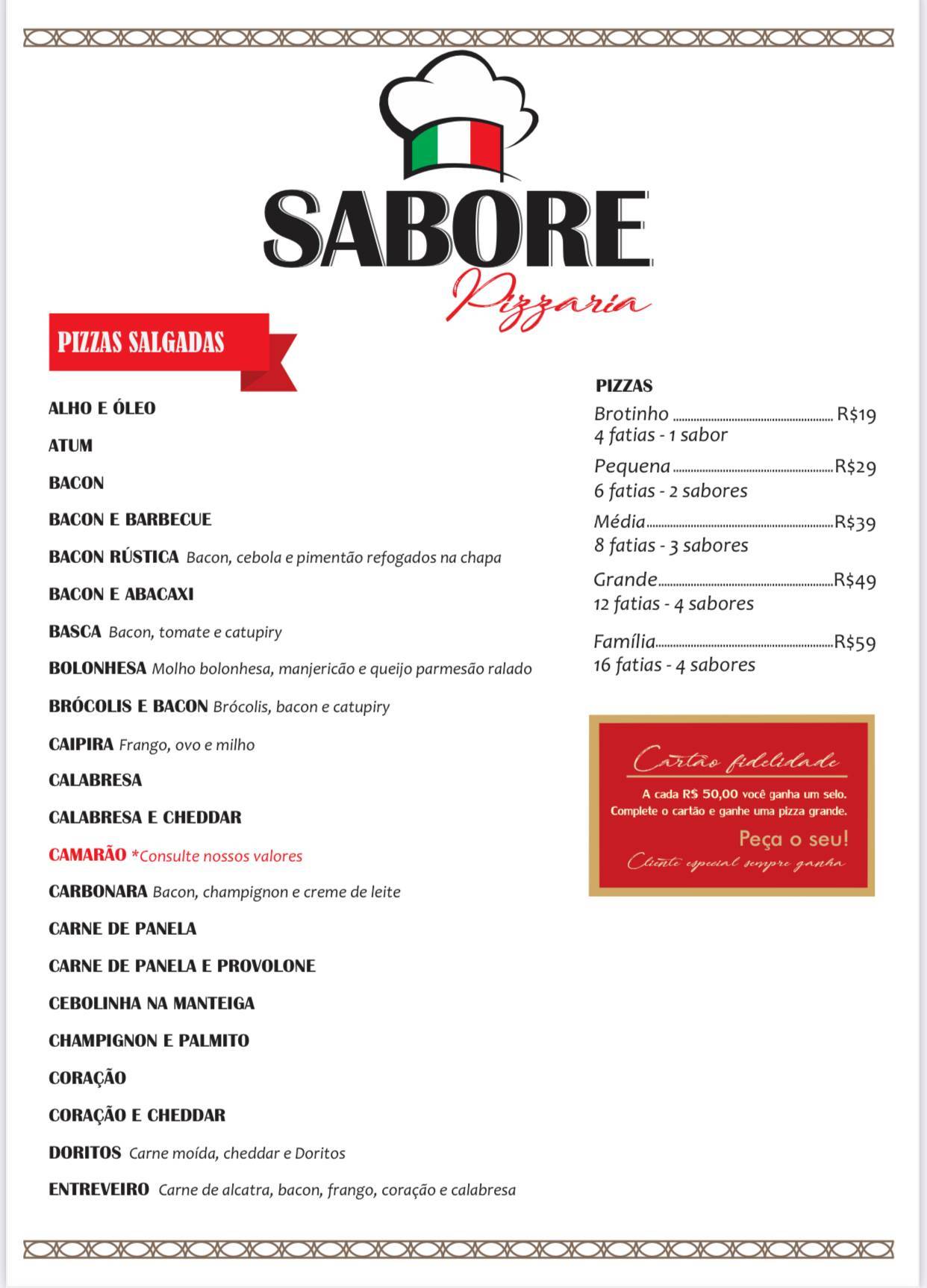 Pizzaria Sabore cardápio