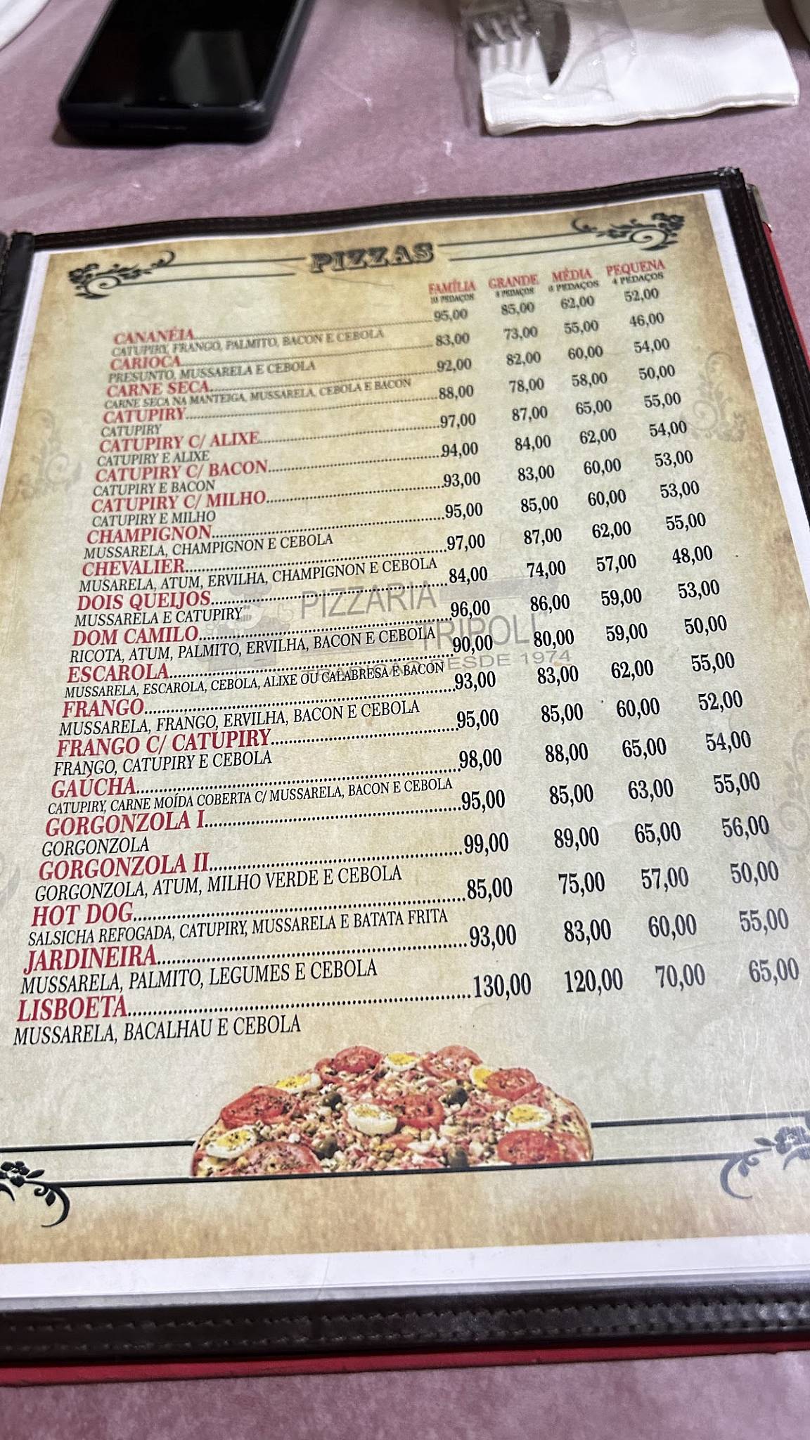 Pizzaria Tripoli cardápio