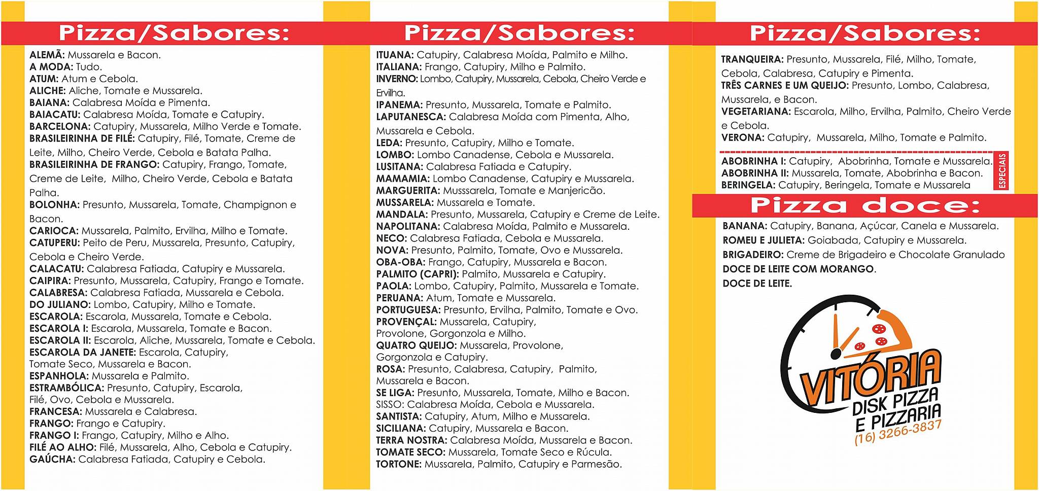 Pizzaria Vitória cardápio