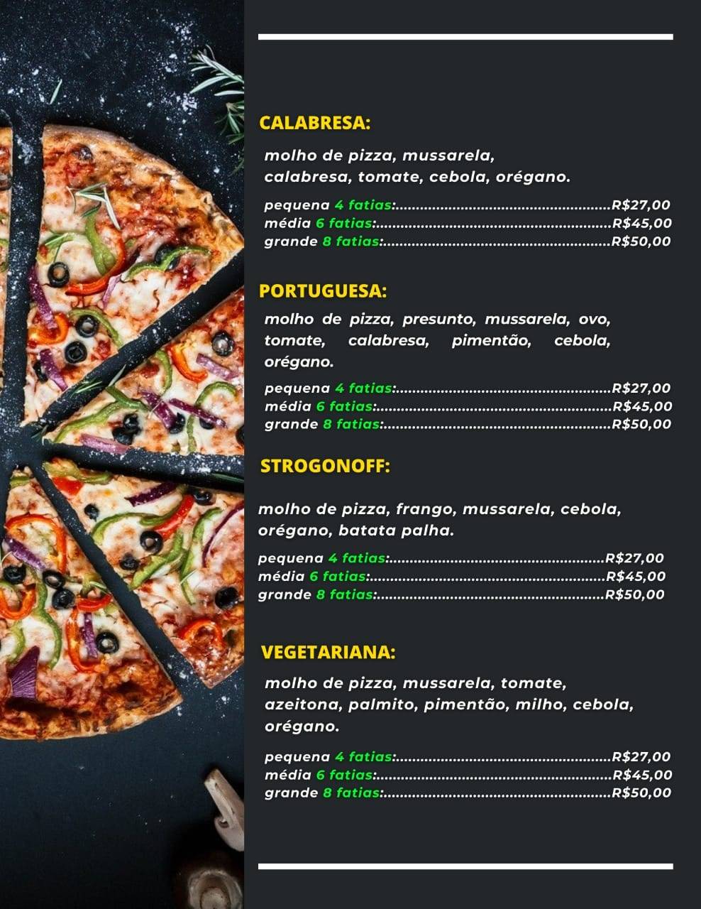Pizzaria da Gi cardápio
