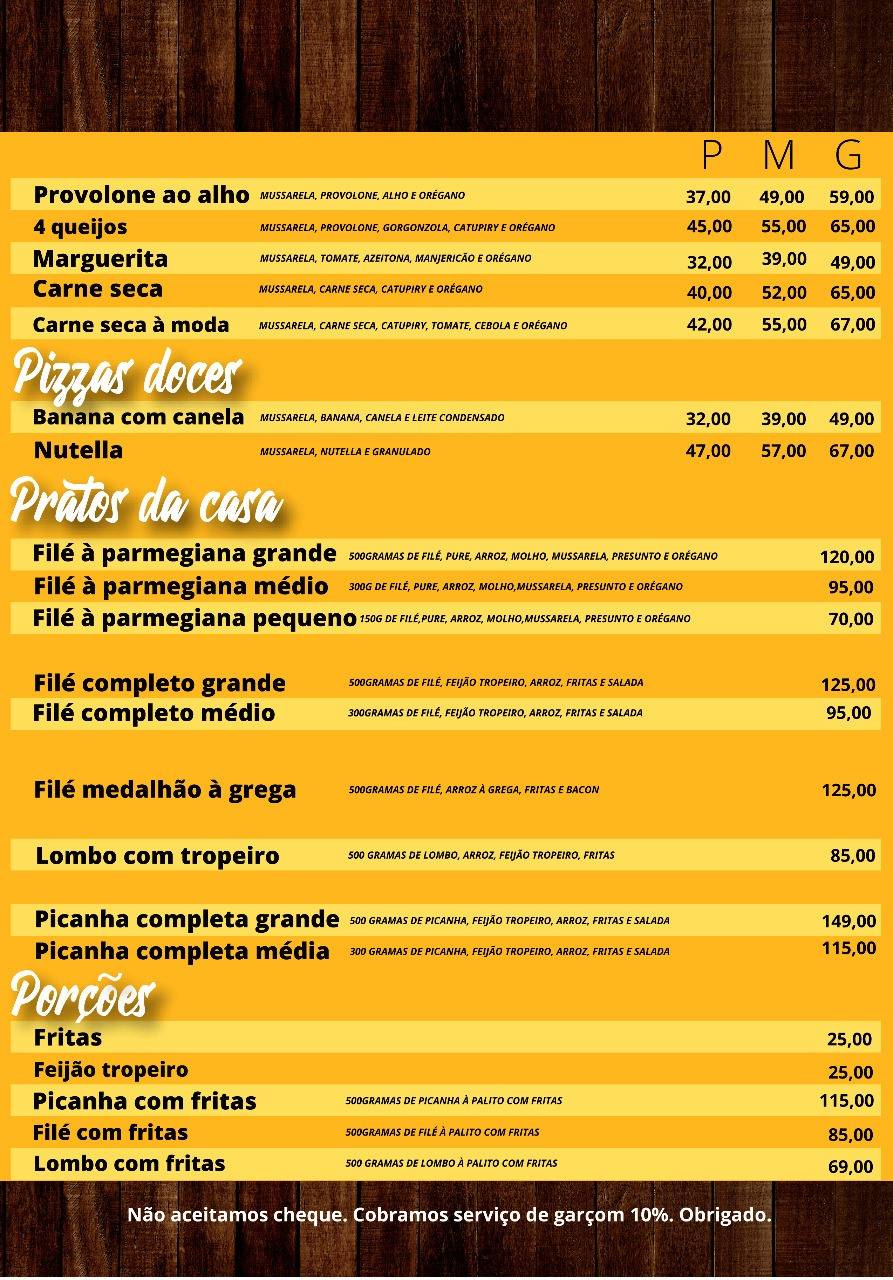 Pizzarita cardápio