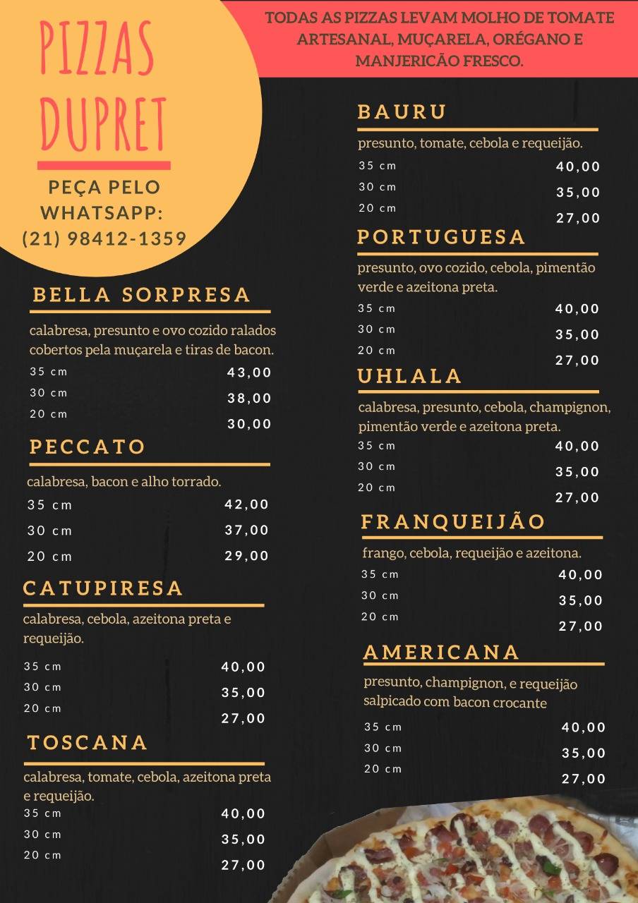 Pizzas Dupret cardápio