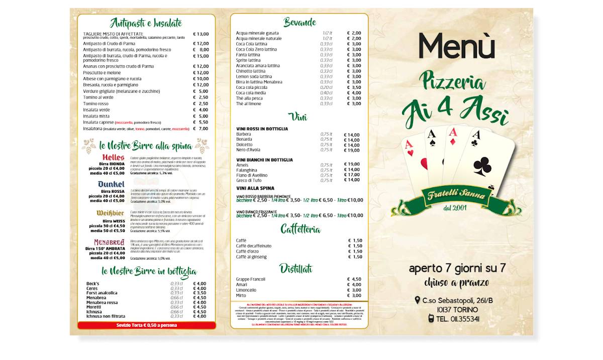 Menu di Pizzeria ai 4 Assi 