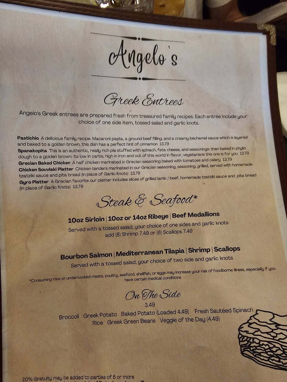Menu at Angelo's Greek and Italian pizzeria, Batesburg-Leesville