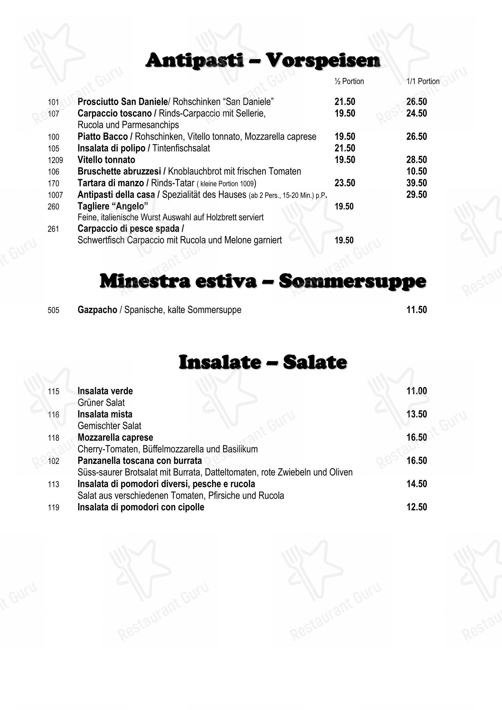 Menu per Pizzeria Bacco in Arth