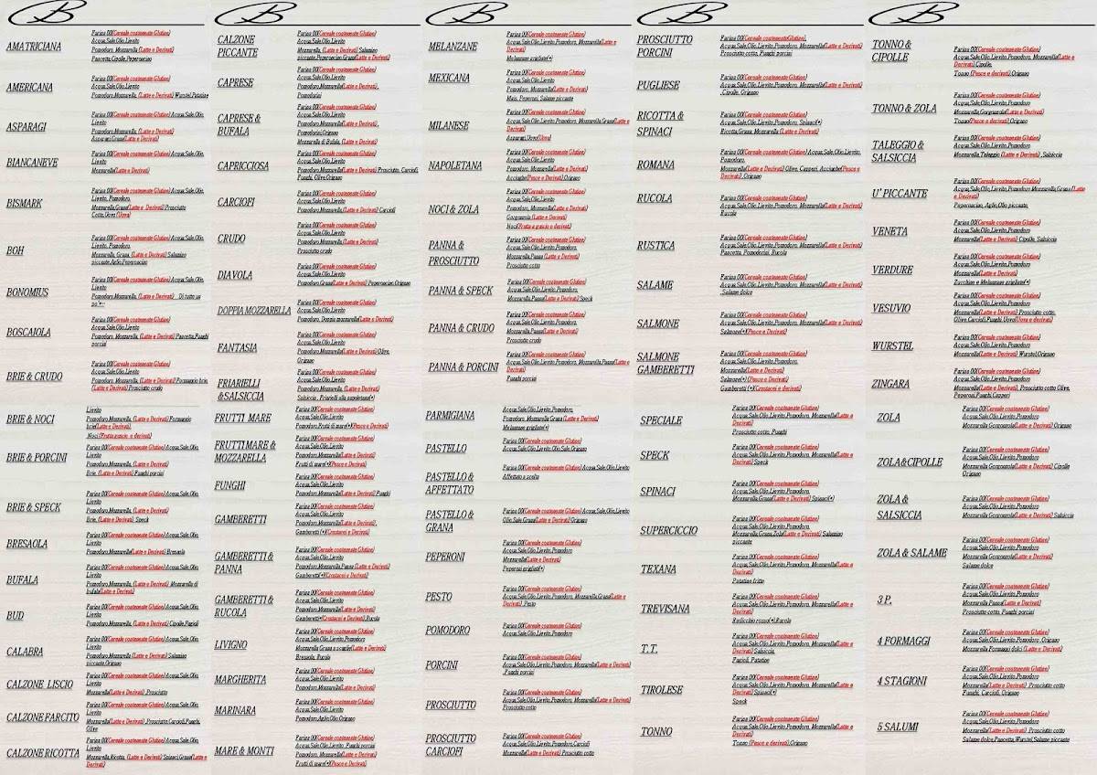Menu di Pizzeria Bonomius Dalmine 