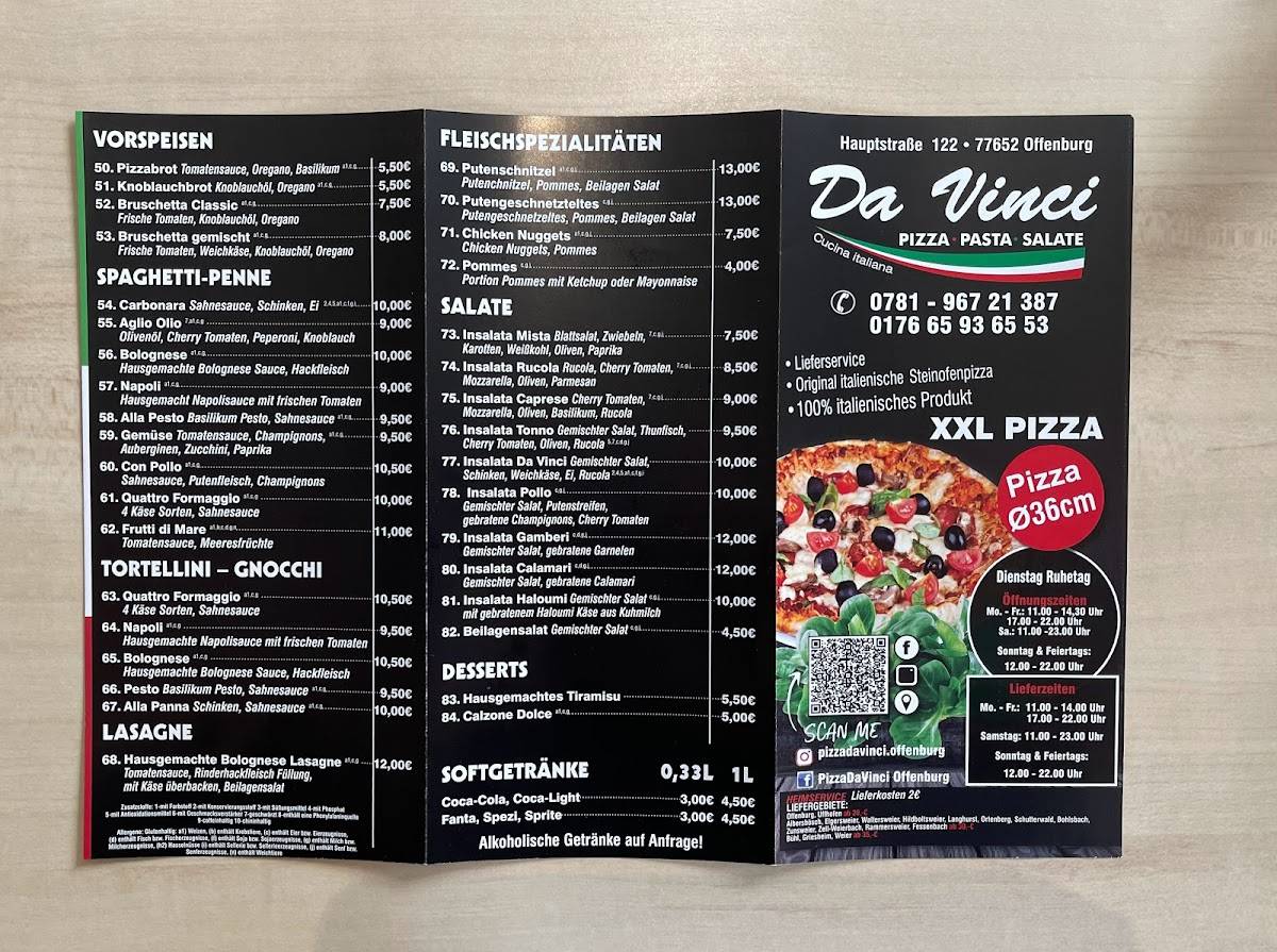 Speisekarte von Pizzeria Da Vinci Offenburg, Offenburg