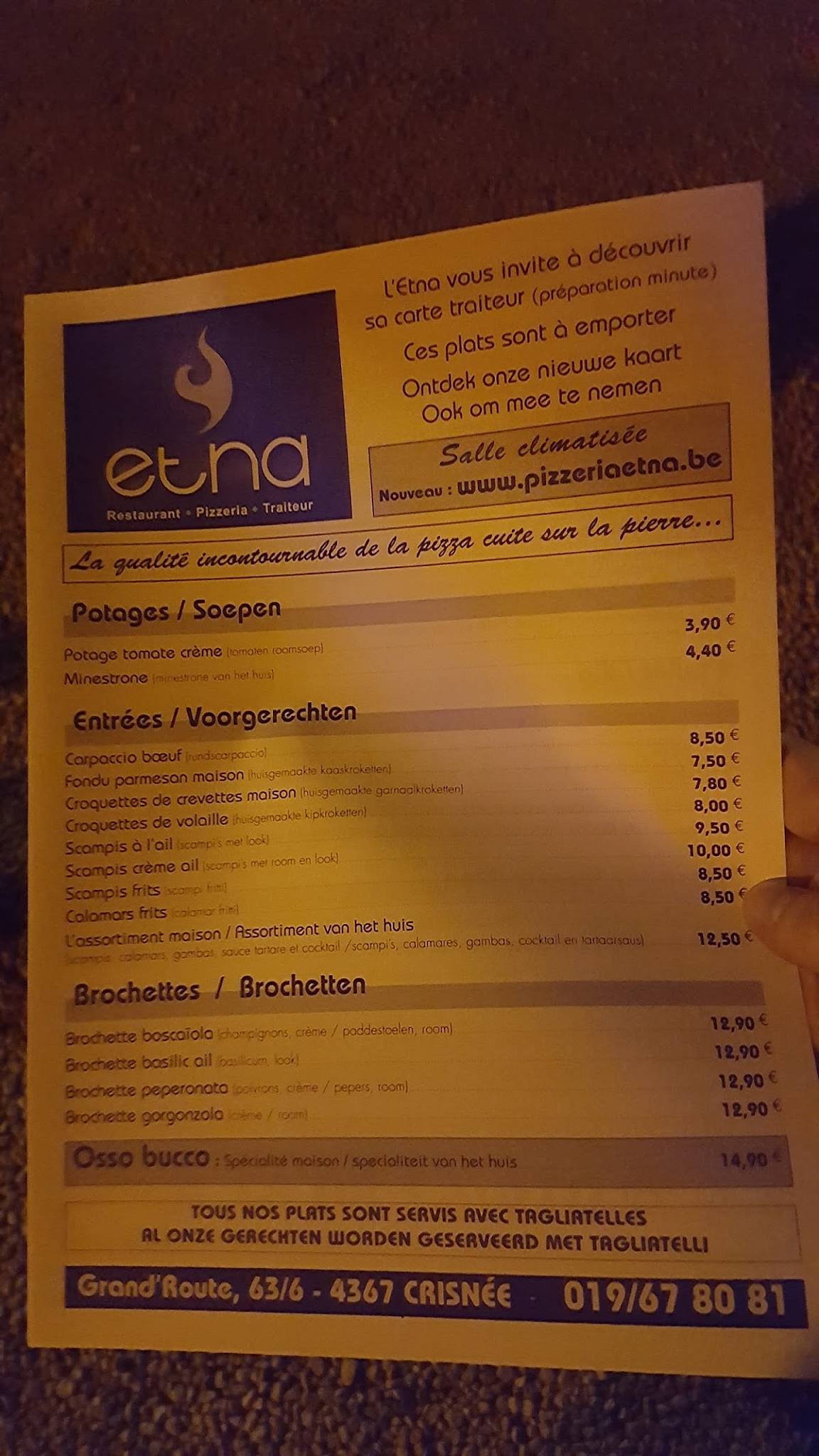 Menu de Pizzeria Etna