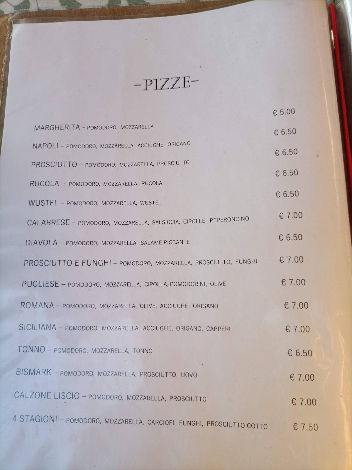 Menu di Pizzeria Il Mulino 