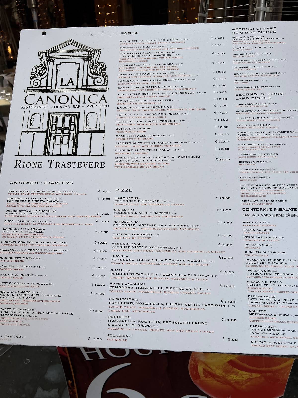 Menu di La Canonica 