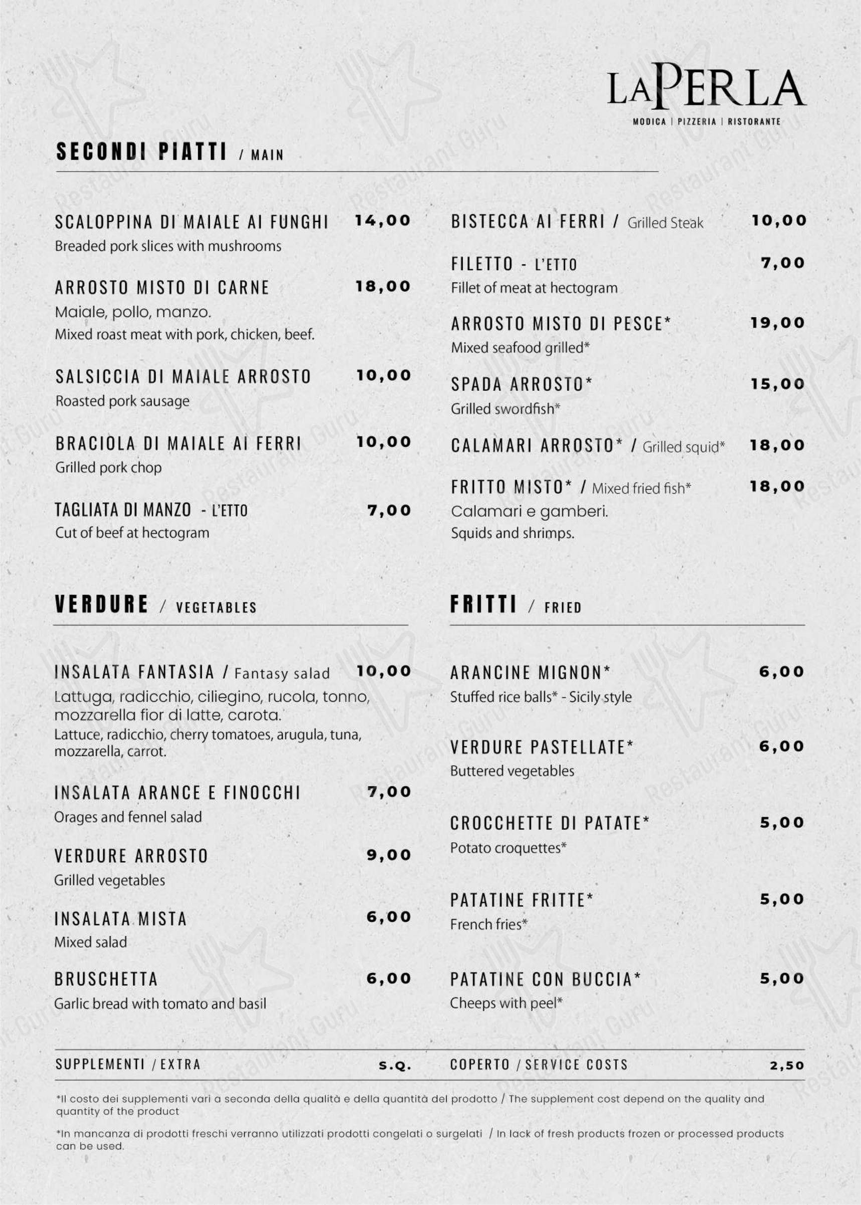 Menu per Pizzeria La Perla Ragusa..ristorante in Ragusa