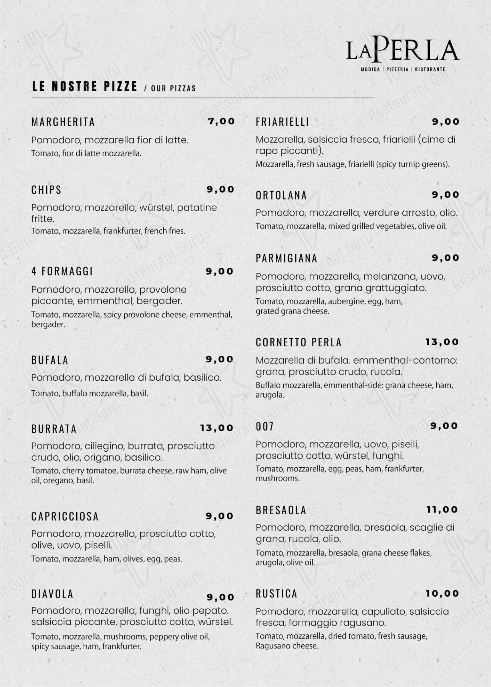 Pizzeria La Perla Ragusa..ristorante in Ragusa - Menu