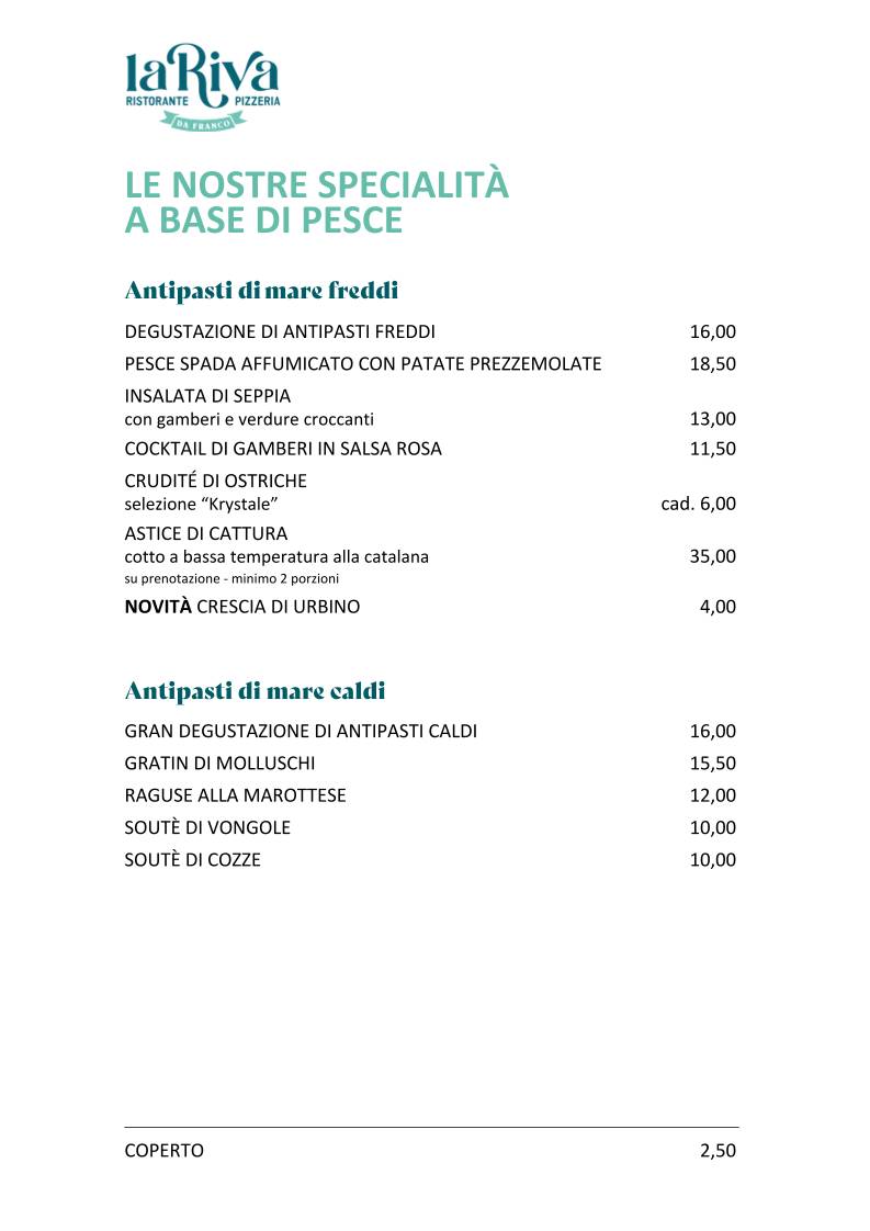 Menu di La Riva da Franco 