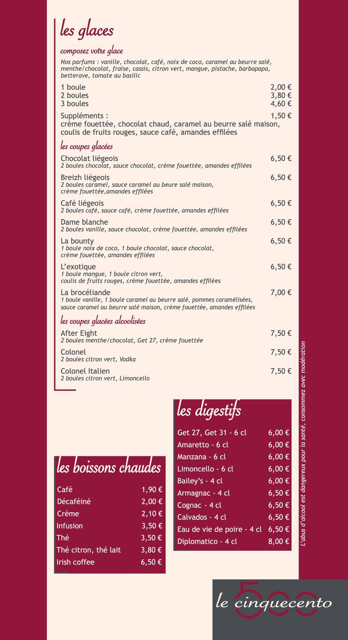 Menu de Le Cinquecento
