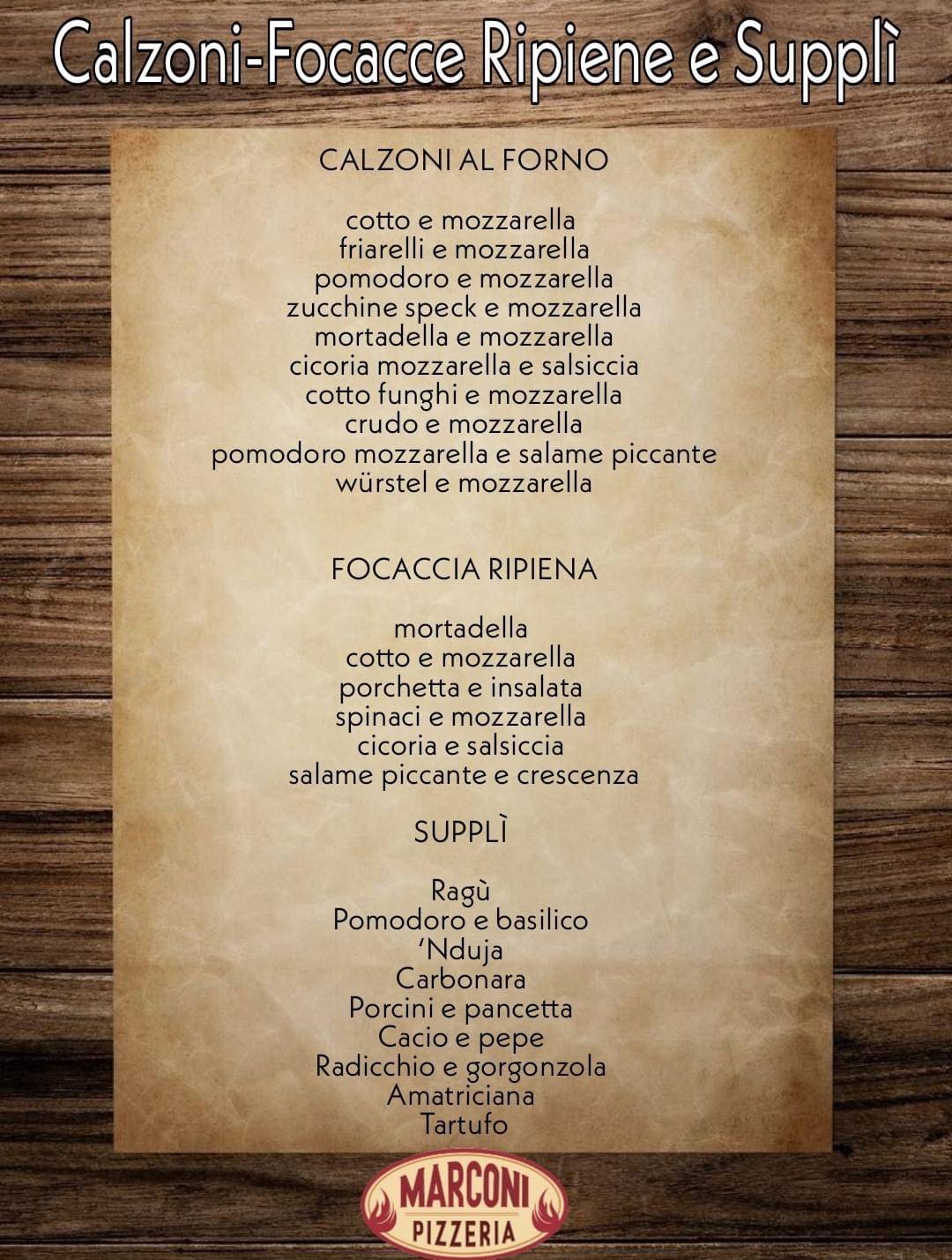 Menu di Gusto Nazionale Pizzeria Marconi 