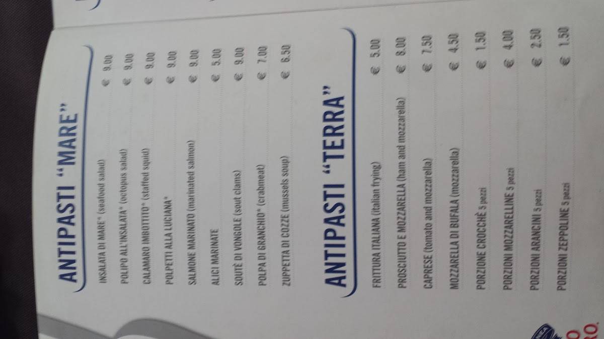 Menu di 'O Calamaro 