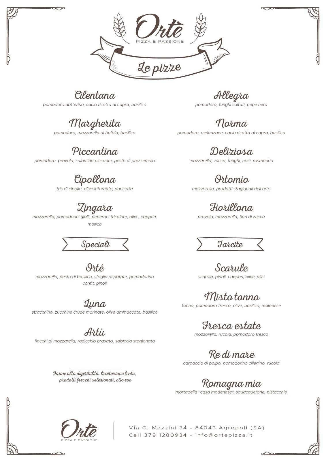 Menu di Ortè - Pizza E Passione 