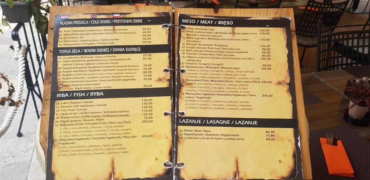 Menu di Pizzeria - Pečenjarnica Vagabundo 