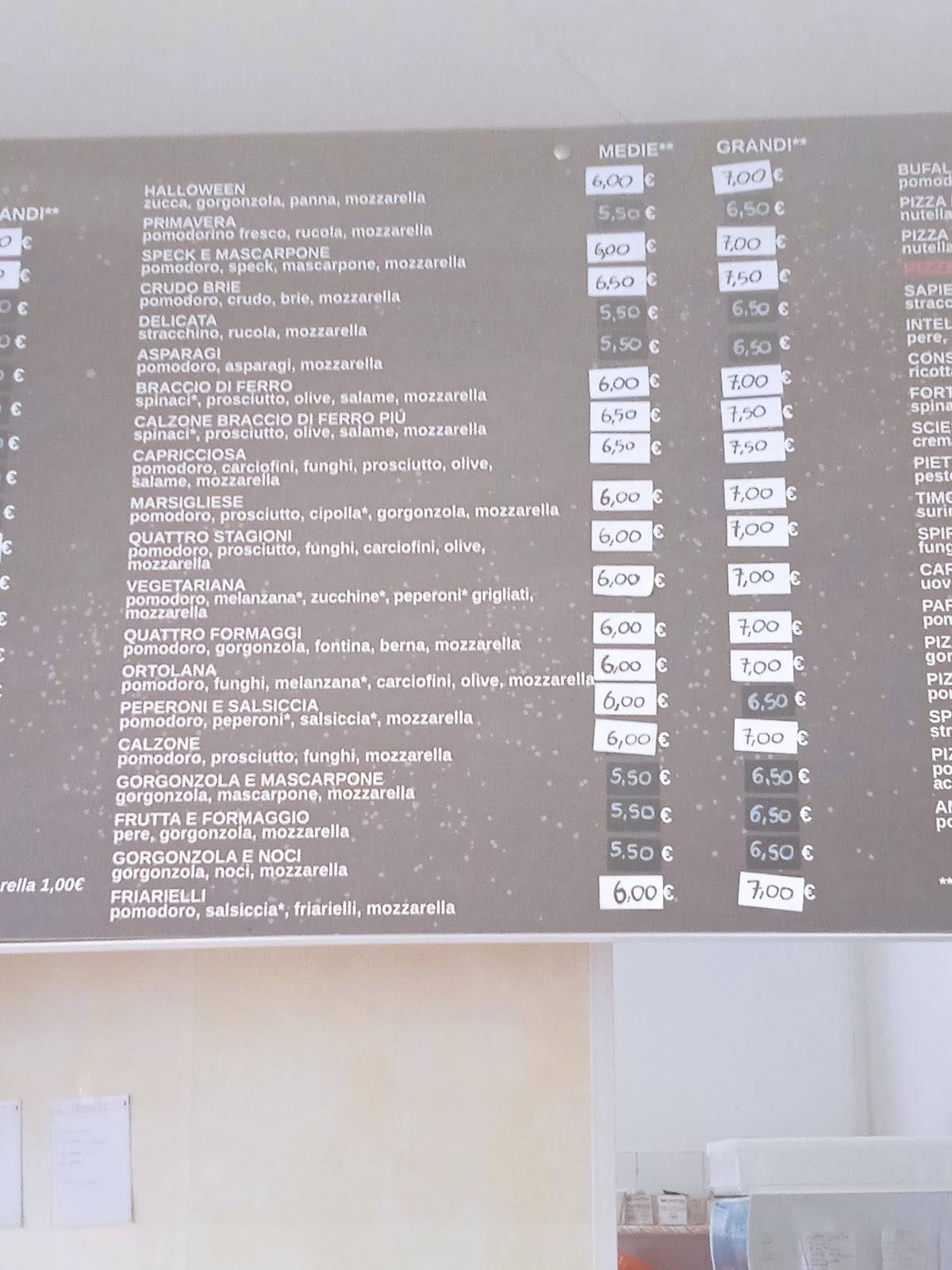 Menu di Pizzalandia 