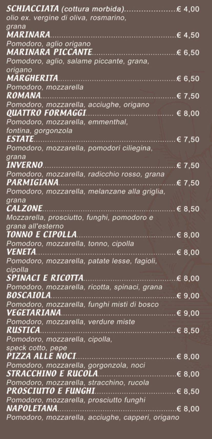 Menu di Pizzeria d' asporto Sprea 