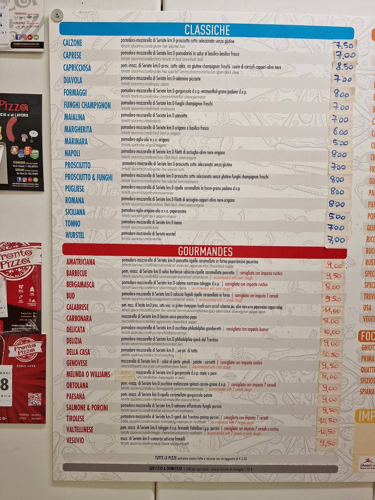 Menu di Pronto Pizza Garibaldi 