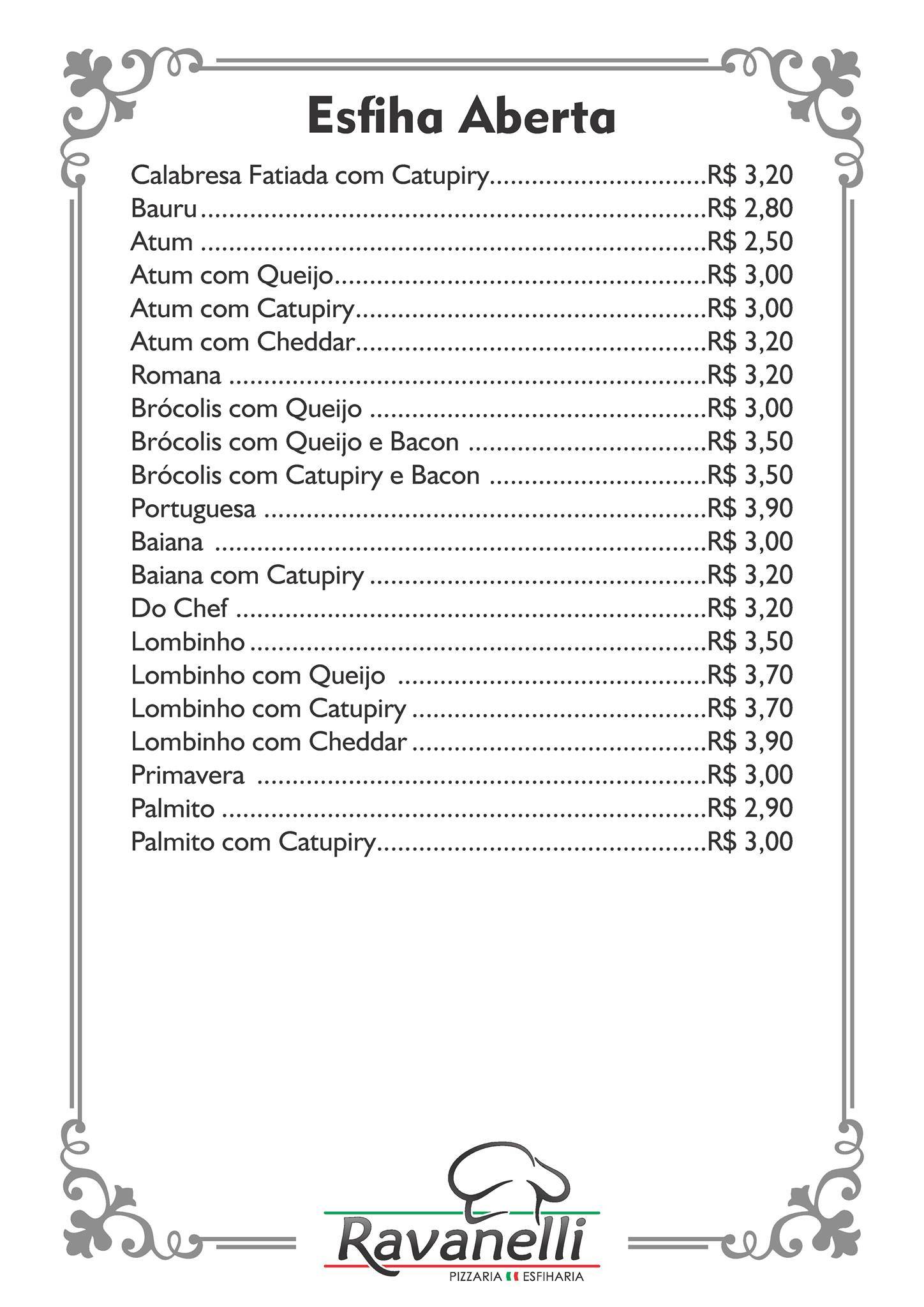Ravanelli Pizzaria Tremembé SP cardápio
