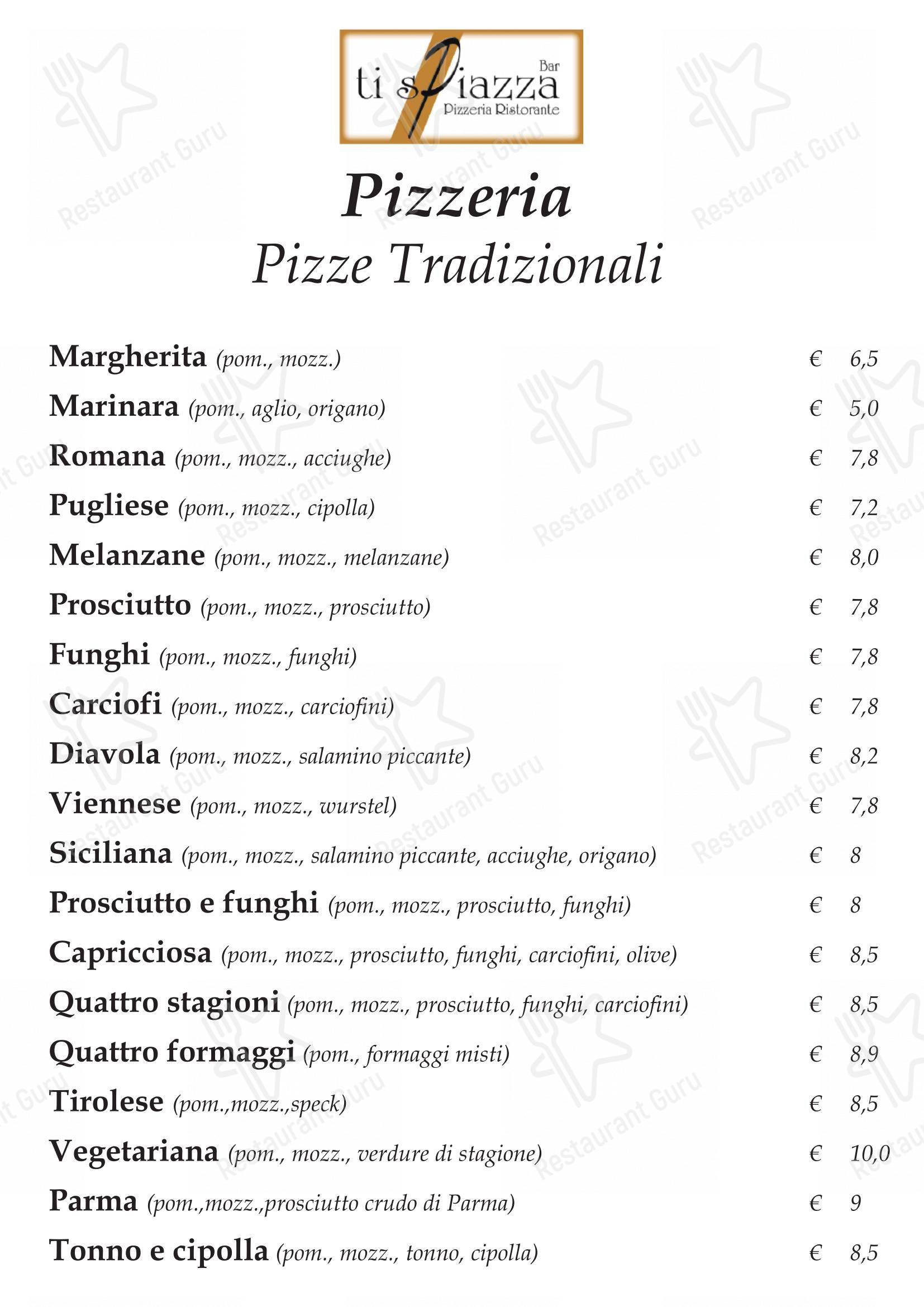 Menu di Pizzeria Ristorante Ti Spiazza - Menu