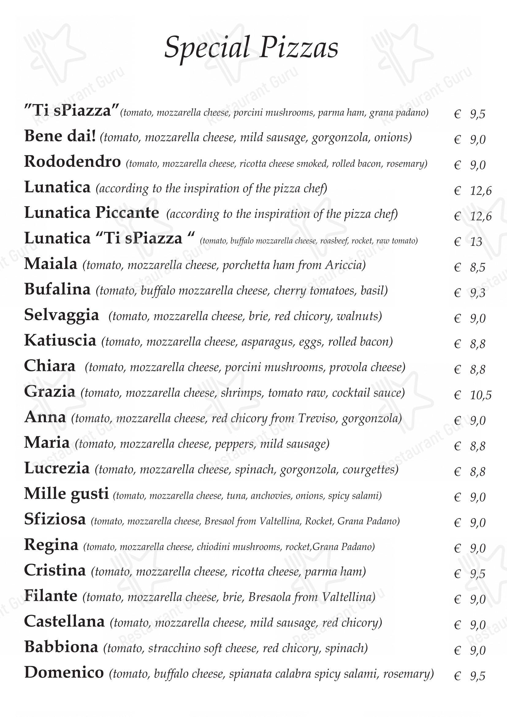 Pizzeria Ristorante Ti Spiazza in Sappada - 菜单