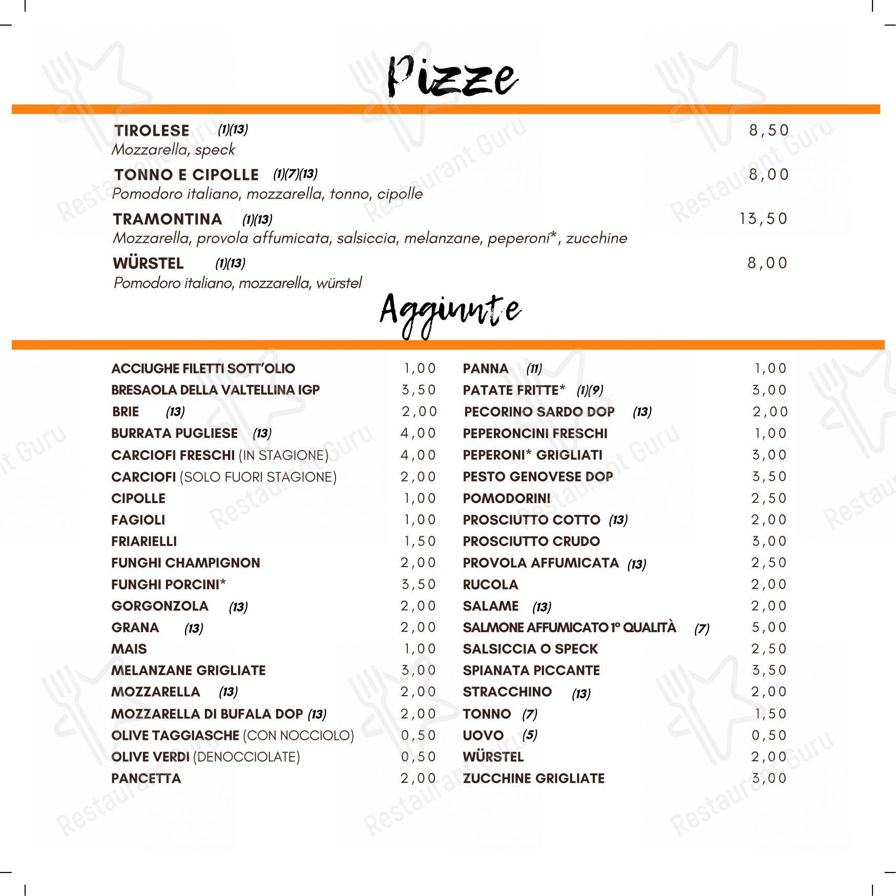 Menu di Pizzeria Ristorante Piedigrotta - Corso Torino - Menu bar