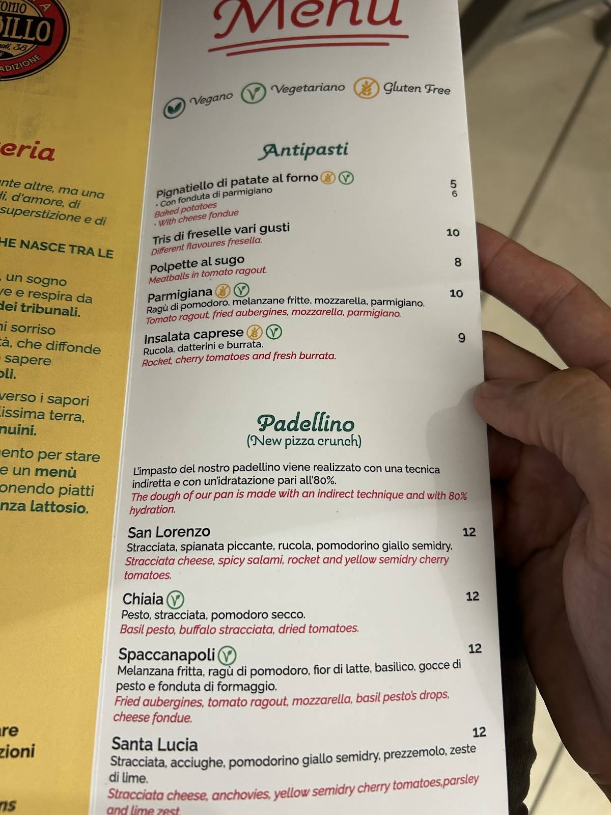 Menu di Sorbillo Pizza a Portafoglio 
