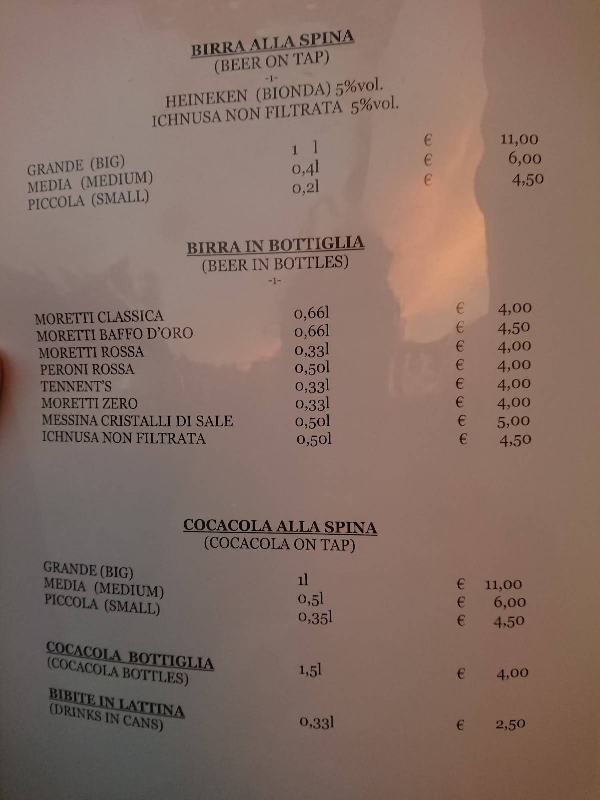 Menu di Pizzeria Trattoria Rogers 