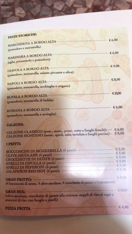 Menu di Pizzeria Vanity Forli 