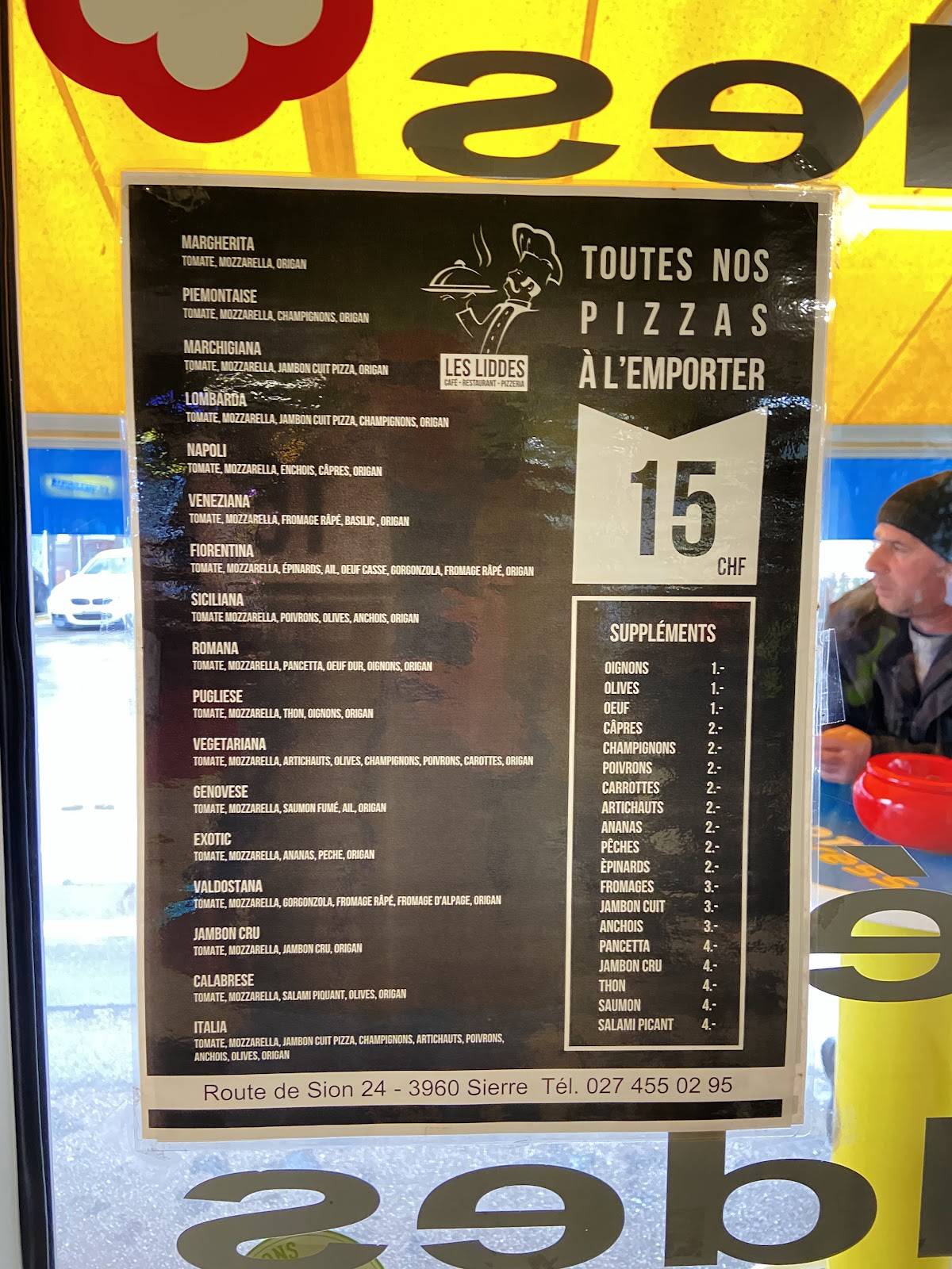 Menu di Pizzeria des Liddes 