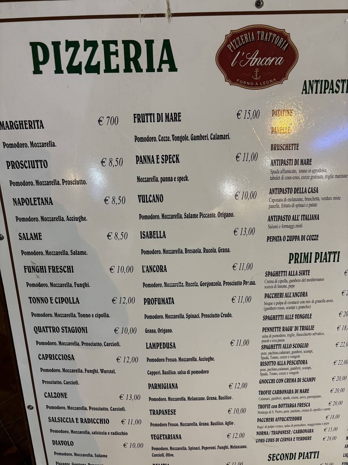 Menu di Pizzeria trattoria L'ancora 