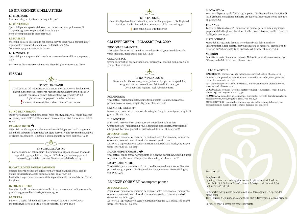 Menu di Costa degli Angeli Ragusa Sicilia 