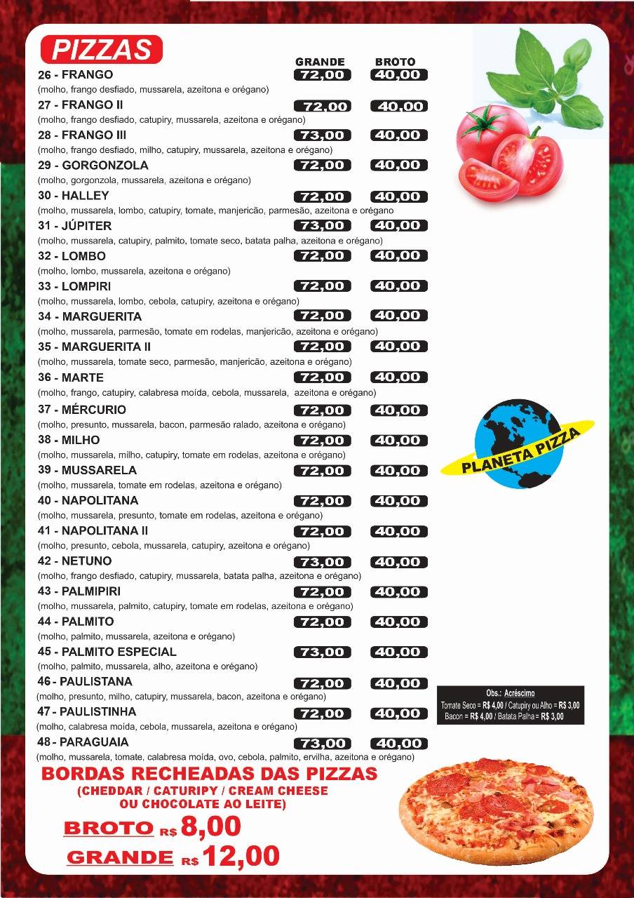Planeta Pizza São Pedro cardápio