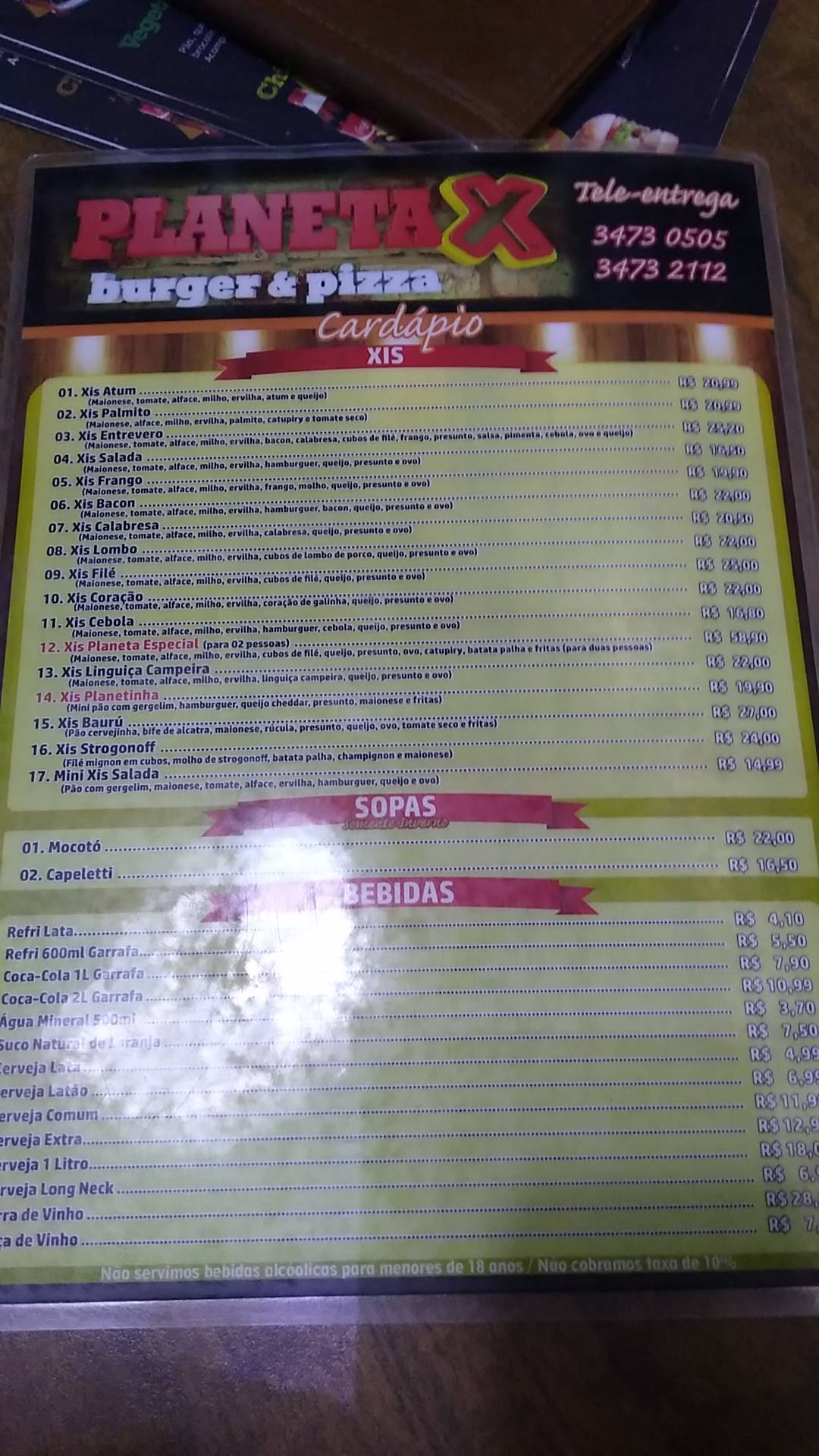 Planeta Xis Burger e Pizza cardápio