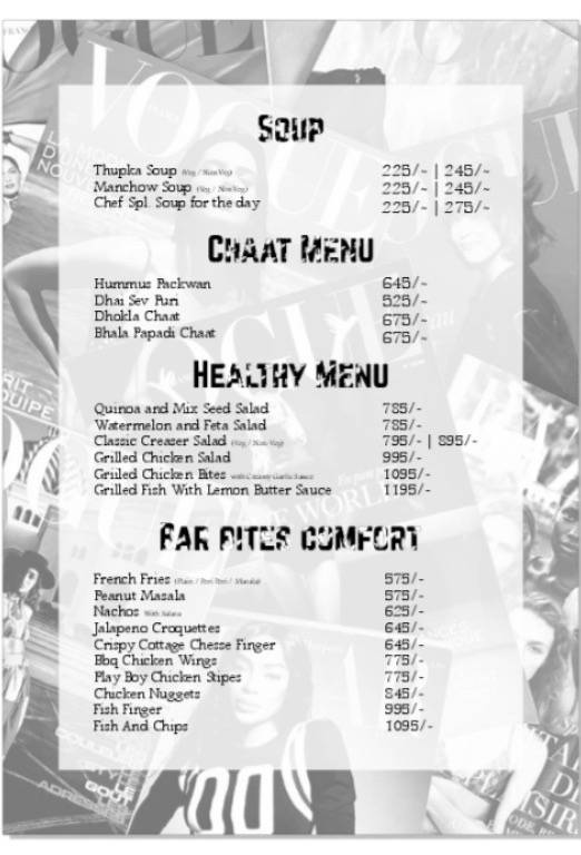 Playboy Club Chandigarh menu