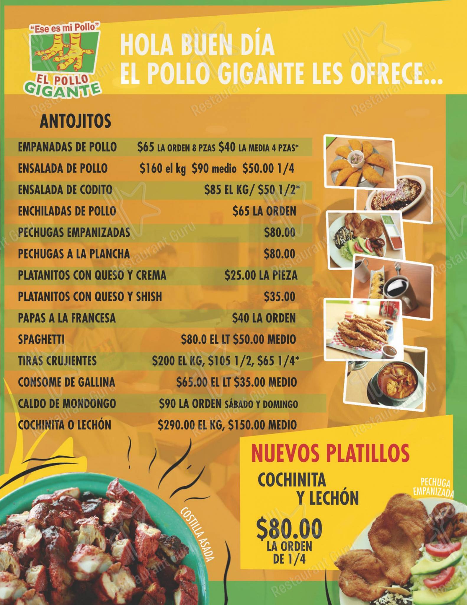 Carta del restaurante Pollo Gigante, Paraíso, ComalcalcoParaíso 319
