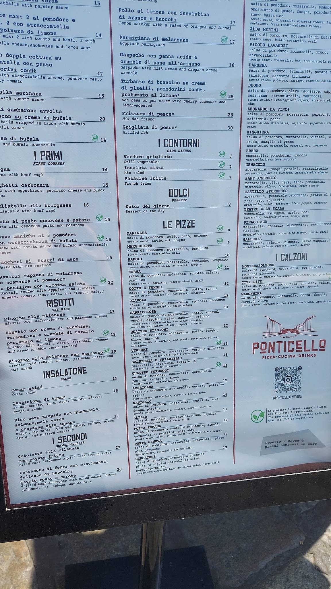Menu di Ponticello 
