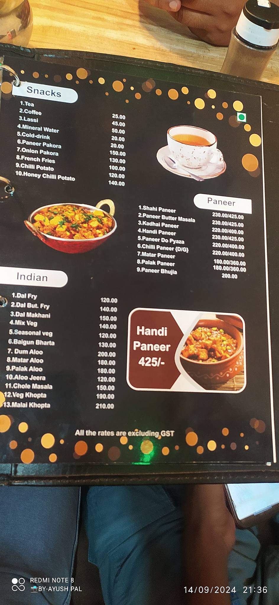 Pooja Hotel menu