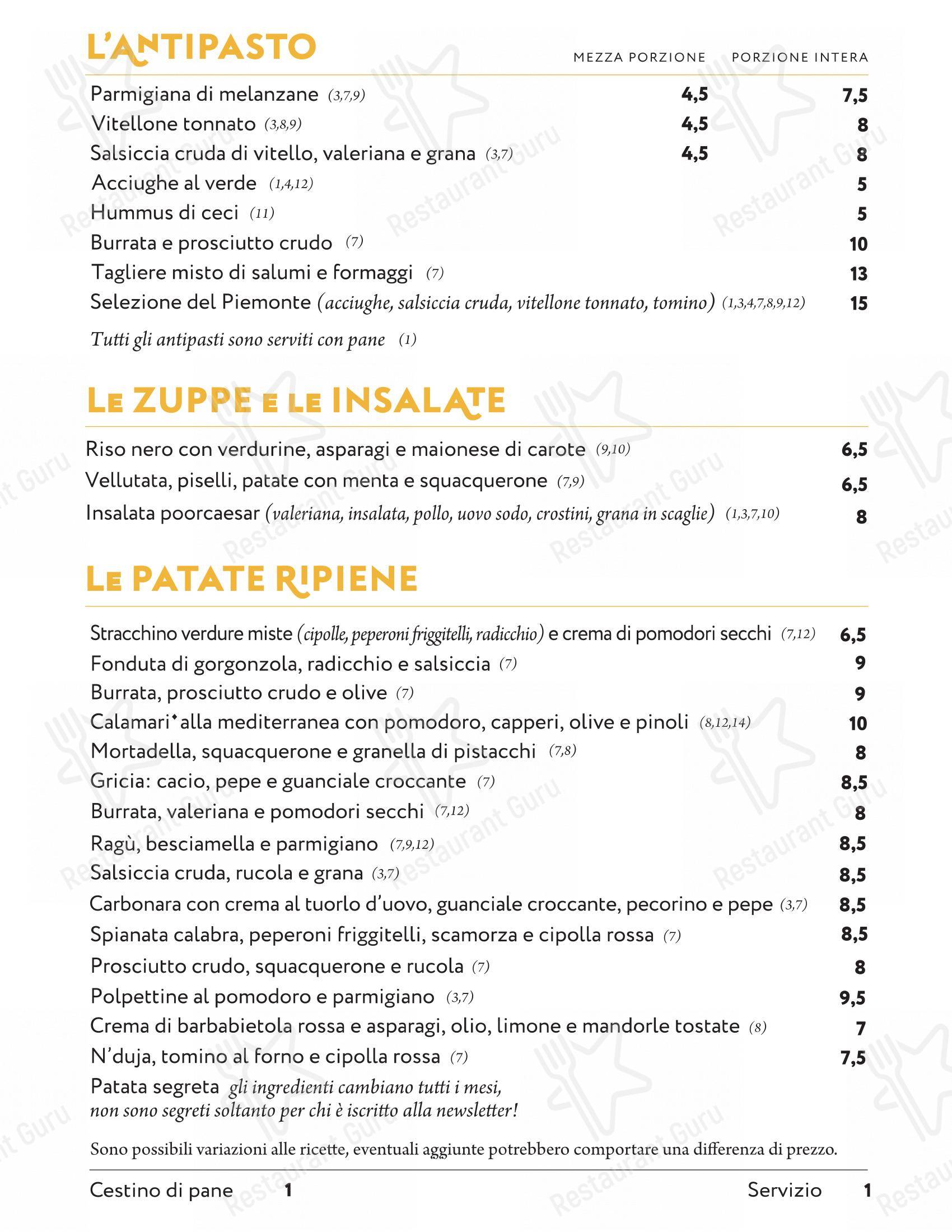 Poormanger in Torino - Основное меню