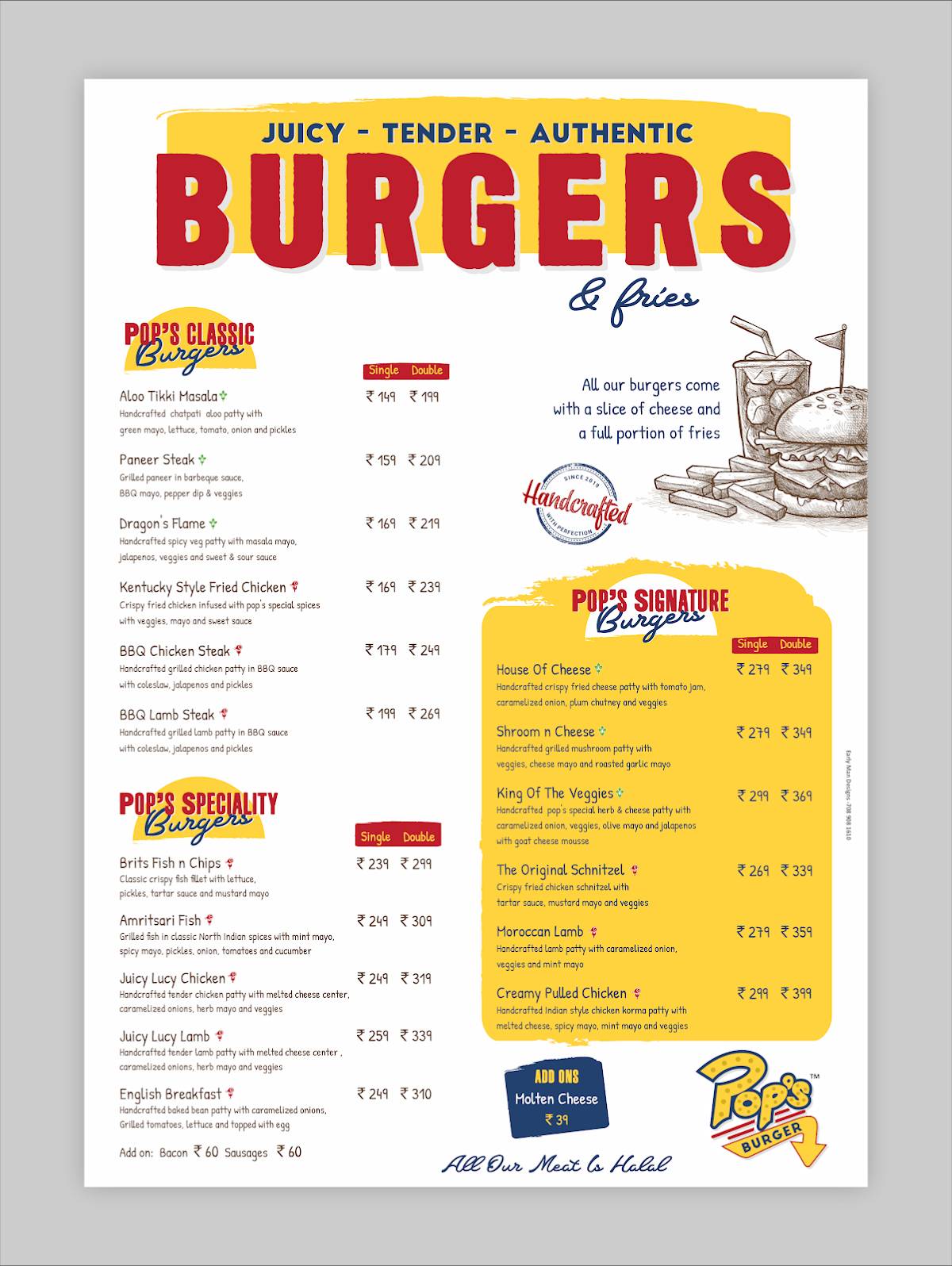 Pop’s Burger menu